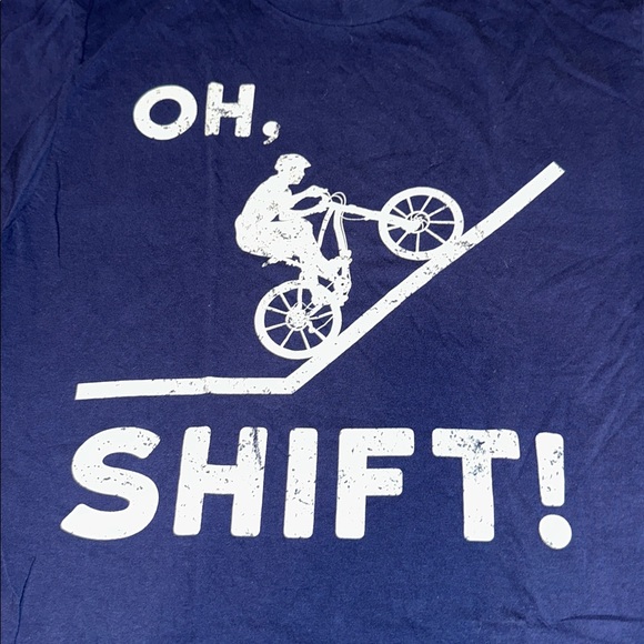 PORT & COMPANY 100% Cotton “Oh Shift” Navy Blue Biking Theme Tee Mens Size M - Picture 2 of 5